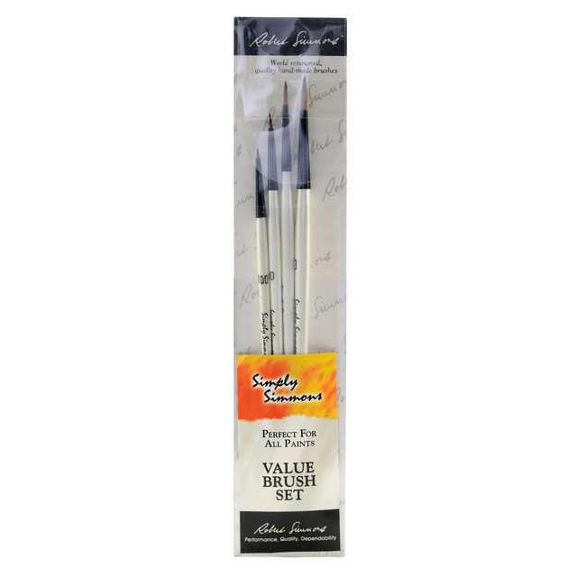 DALER-ROWNEY LTD 255400007 Robert Simmons Simply Simmons Value Paint Brush Set, Dot The Eyes, Assorted Sizes, Assorted Bristles, Synthetic, White, Set Of 4