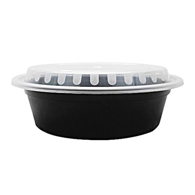LOLLICUP USA, INC. IM-FC4024B Karat Round Plastic Takeout Food Containers With Lids, 24 Oz, Black, Case Of 150 Sets