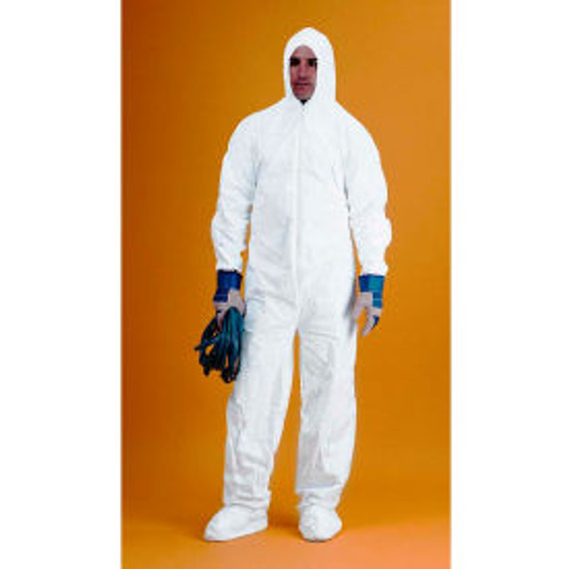Keystone Adjustable Cap Company Inc KeyGuard® Coverall/Bunny Suit Attached Hood & Boots Zipper Front White M 25/Case p/n CVL-KG-B-MD