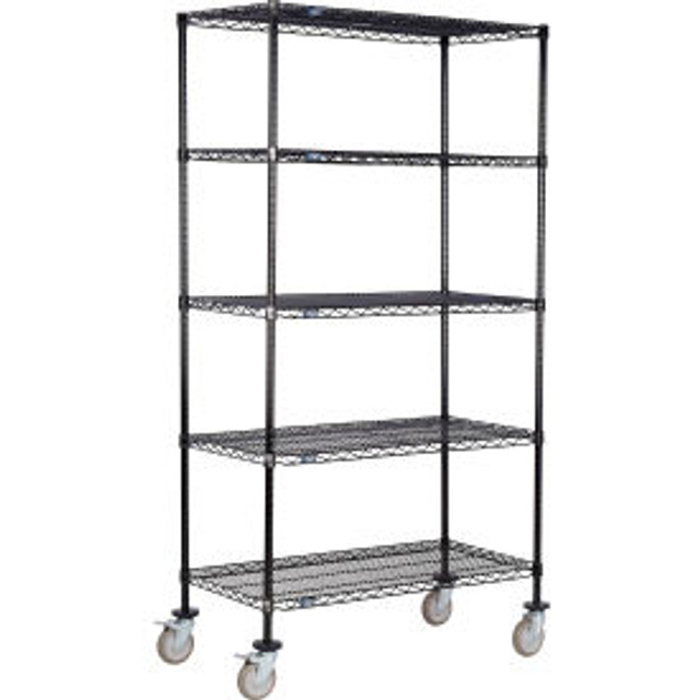 Global Industrial Nexel® 5 Shelf Truck Black Epoxy 54""W x 21""D x 80""H Polyurethane Swivel Casters 2 Brakes p/n B3156897