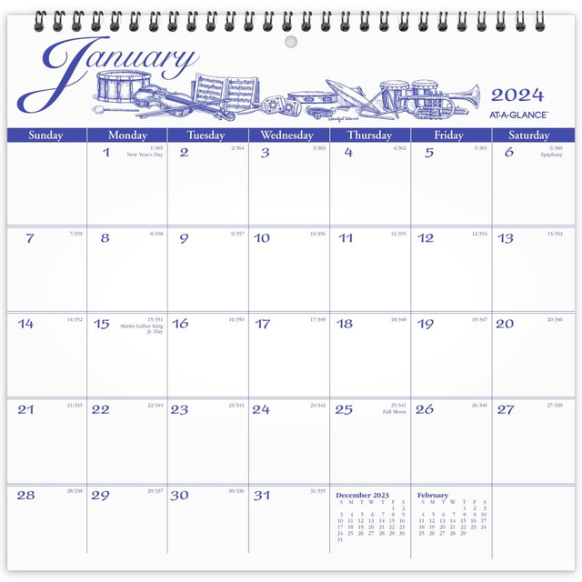 ACCO BRANDS USA, LLC AT-A-GLANCE G10001724 2024 AT-A-GLANCE Illustrator's Edition Monthly Wall Calendar, 12in x 12in, January to December 2024, G100017