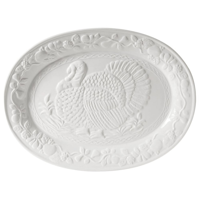 GIBSON OVERSEAS INC. Gibson Home 995100741M  Ceramic Turkey Platter, 18-3/4in, White