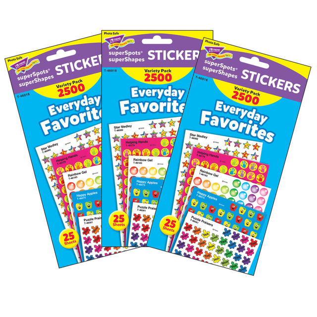 EDUCATORS RESOURCE T-46916-3 Trend SuperSpots Stickers, Everyday Favorites, 2,500 Stickers Per Pack, Set Of 3 Packs EDUCATORS RESOURCE T-46916-3 Trend SuperSpots Stickers, Everyday Favorites, 2,500 Stickers Per Pack, Set Of 3 Packs