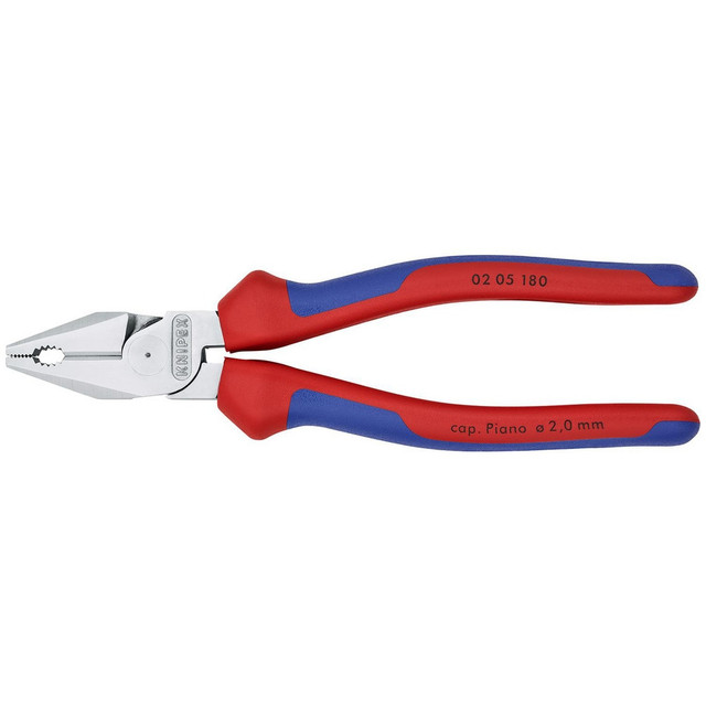 Knipex 02 05 180 Pliers; Jaw Texture: Serrated ; Plier Type: High Leverage; Combination ; Jaw Length (mm): 22.00 ; Jaw Width (mm): 50.00 ; Overall Length (Inch): 7-1/4in ; Handle Color: Red; Blue