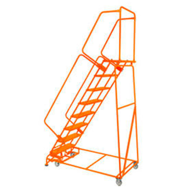 Ballymore Co Inc Grip 24""W 7 Step Steel Rolling Ladder 21""D Top Step w/ Handrails - Orange w/ Cal OSHA Handrail p/n CAL FSH72621G-O