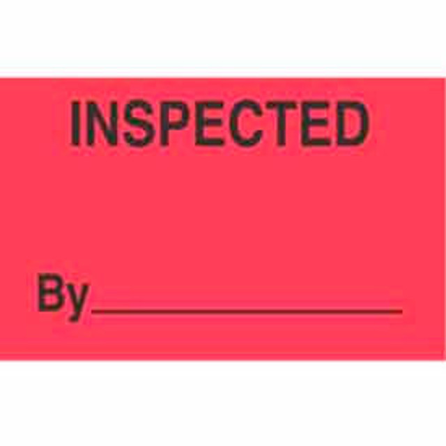 Decker Tape Products Paper Labels w/ ""Inspected"" Print 2""L x 1-3/8""W Fluorescent Red & Black Roll of 500 p/n DL3292