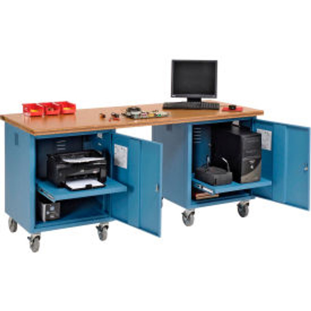 Global Industrial™ Mobile Pedestal Workbench 72 x 30"" Shop Top Square Edge Blue p/n 318647BL