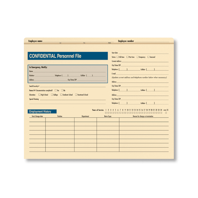 TAX FORMS PRINTING, INC. ComplyRight A221  Confidential Personnel Files, 9 1/2in x 11 3/4in, Manila, Pack Of 25