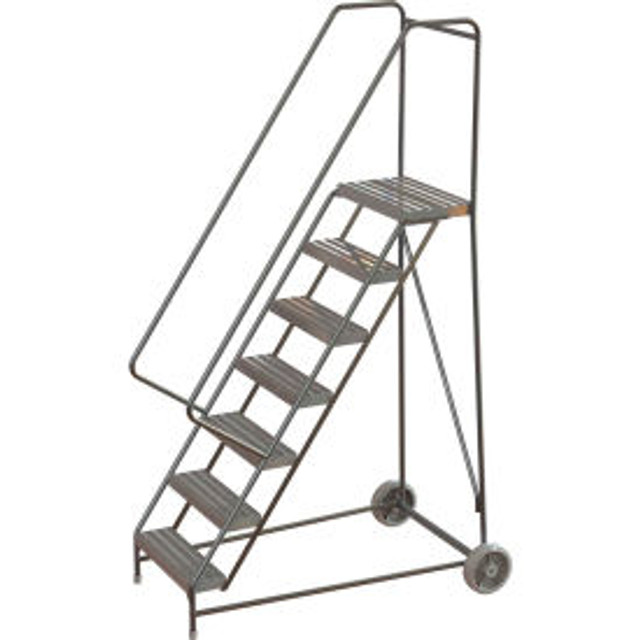 Tri Arc Mfg 7 Step Aluminum Wheel-Barrow Style Rolling Ladder 24""W X 14""D Plat. Ribbed Tread - WLARTR107244 p/n WLARTR107244