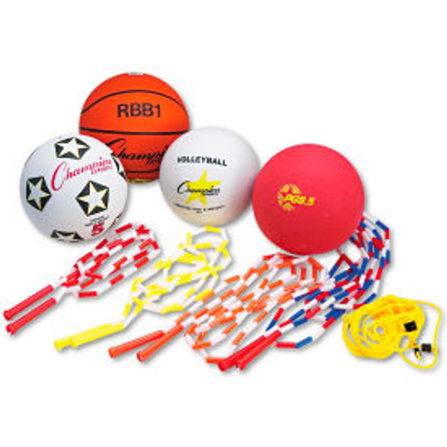 Champion Sports UPGSET2 Physical Education Kit w/Seven Balls 14 Jump Ropes Assorted Colors p/n UPGSET2