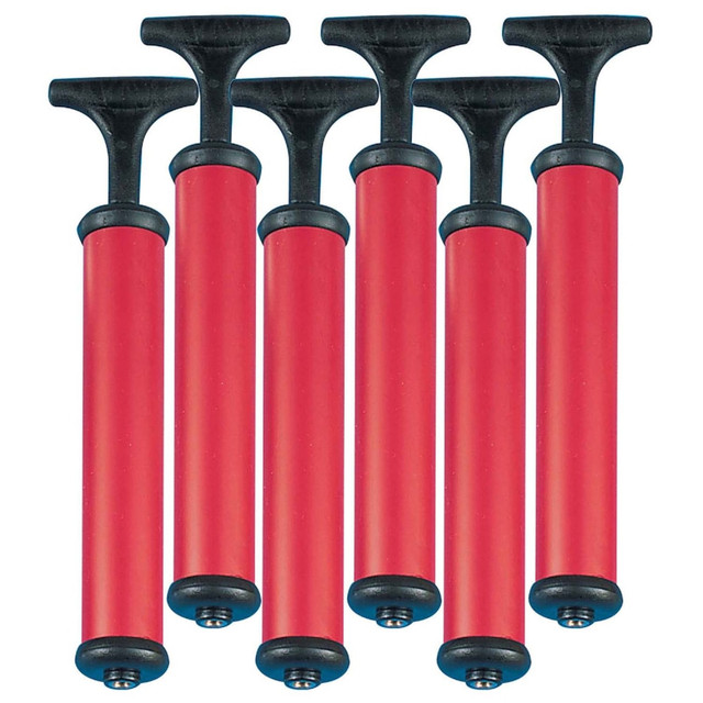 Champion Sports Hand Pump is easy to use and transport.  Includes pump, hose and needle  Easy-to-use design pumps air with simple push and pull action  All-plastic construction is lightweight for convenient transportation  Red and black design.