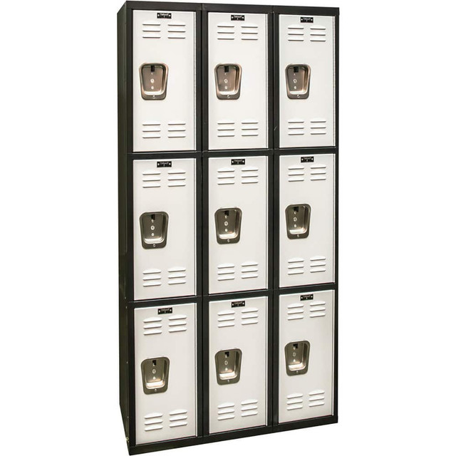 Hallowell U3282-3MP Lockers; Locker Style: Horizontal ; Locker Configuration: 3-Wide ; Assembled: No ; Shelf Capacity: 0 ; Handle Type: Recessed ; Locker Material: Steel