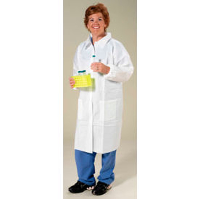 Keystone Adjustable Cap Company Inc Polypropylene Lab Coat 3 Pockets Elastic Wrists Snap Front Single Collar White 4XL 30/CS p/n LC3-WE-NW-4XL