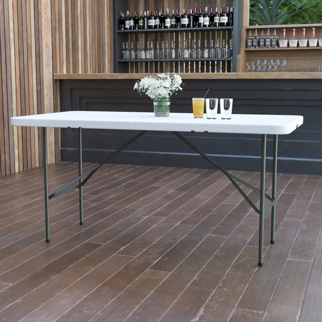 FLASH FURNITURE DADYCZ152Z Bi-Fold Plastic Folding Table, 29inH x 30inW x 60inD, Granite White/Gray FLASH FURNITURE DADYCZ152Z Bi-Fold Plastic Folding Table, 29inH x 30inW x 60inD, Granite White/Gray
