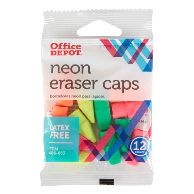 OFFICE DEPOT OD16003  Brand Neon Eraser Caps, Assorted Colors, Pack Of 12