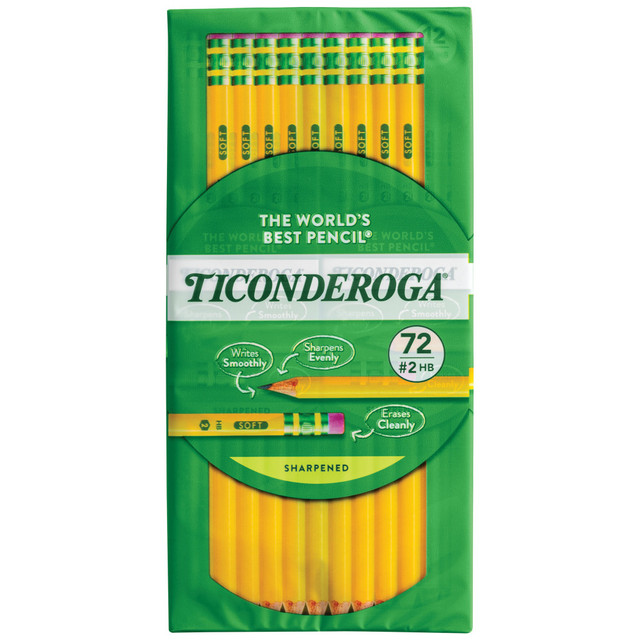 DIXON TICONDEROGA COMPANY 13972 Ticonderoga #2 Pre-sharpened Pencils, 0.7 mm, Yellow, Pack Of 72 Pencils