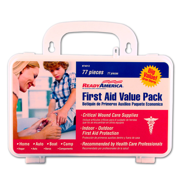 READY AMERICA 74013  77-Piece First Aid Kits, White, Case of 6 Kits