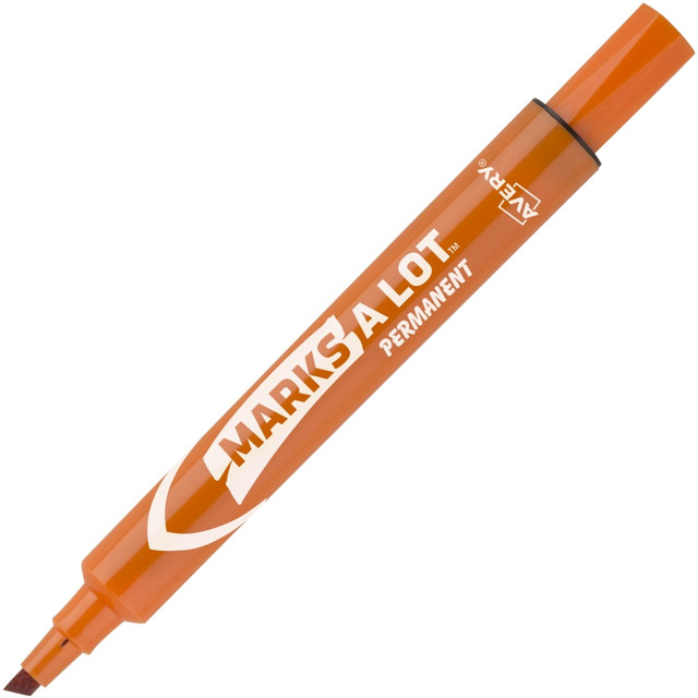 AVERY PRODUCTS CORPORATION 08883 Avery Large Desk-Style Permanent Markers, Chisel Point, 4.76 mm, Orange, Pack Of 12 AVERY PRODUCTS CORPORATION 08883 Avery Large Desk-Style Permanent Markers, Chisel Point, 4.76 mm, Orange, Pack Of 12