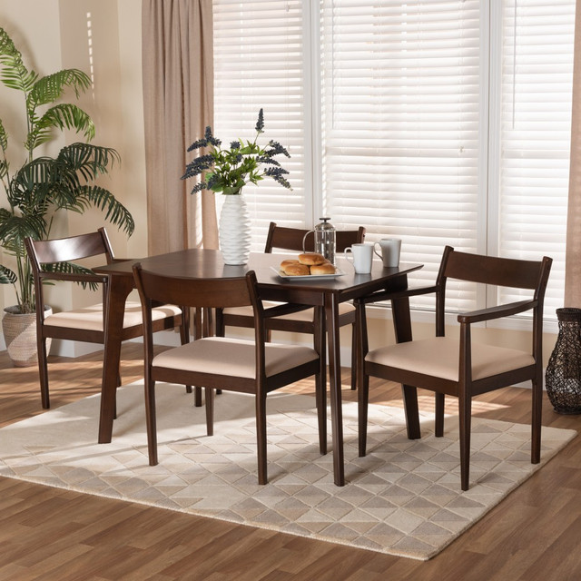 WHOLESALE INTERIORS, INC. Baxton Studio 2721-12625-12605  Coretta 5-Piece Dining Set, 29-15/16inH x 47-1/4inW x 29-1/2inD, Cream/Dark Brown