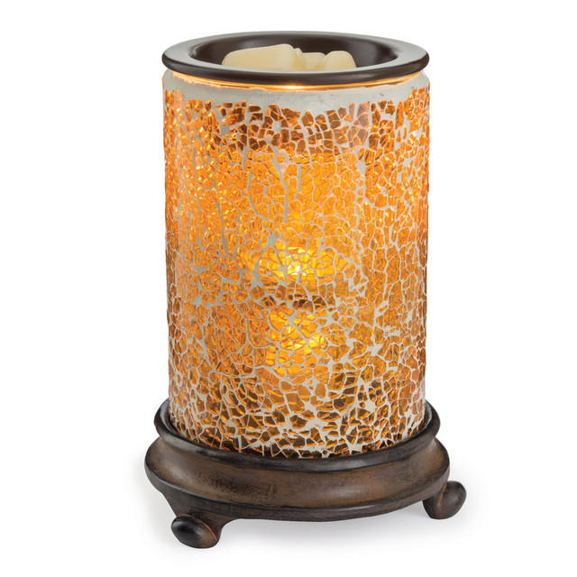CANDLE WARMERS ETC GMCAMBX  Glass Illumination Fragrance Warmers, 5-13/16in x 8-13/16in, Crackled Amber Mosaic, Pack Of 6 Warmers