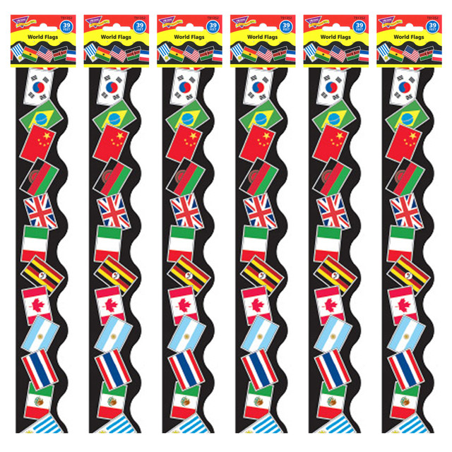 EDUCATORS RESOURCE Trend T-91352-6  Terrific Trimmers, World Flags, 39ft Per Pack, Set Of 6 Packs