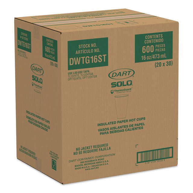 DART SOLO® DWTG16ST Thermoguard Insulated Paper Hot Cups, 16 oz, Steam Print Design, 600/Carton