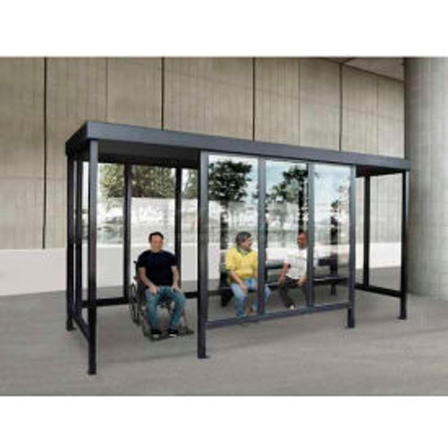 Handi-Hut Inc Smoking Shelter S6-6F-CA 4-Sided W/Left Open Front 15'L x 15'W Flat Roof Clear p/n 6-6CF-CA