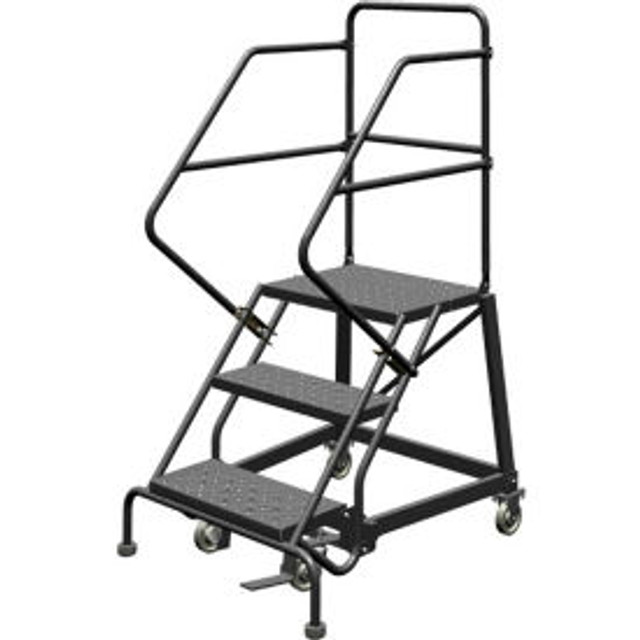 Tri Arc Mfg 3 Step 24""W Steel Safety Angle Rolling Ladder Perforated Tread Gray - KDEC103246 p/n KDEC103246