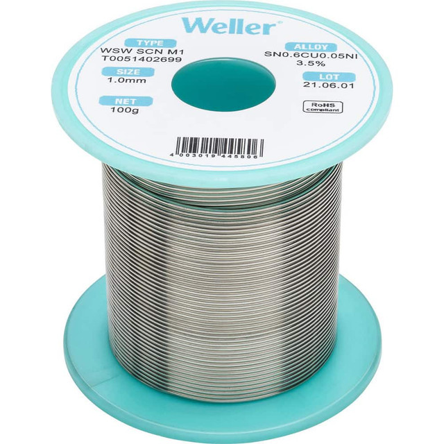 Weller T0051402699 Solder; Solder Type: Silver Free ; Material: Alloy ; Container Type: Spool ; Container Size: 100 g ; Application: Electric; Electronic; Repair; Solder Robot; Home Projects; Military; Aerospace; MedialDevice; Automotive; Solar ; Dia