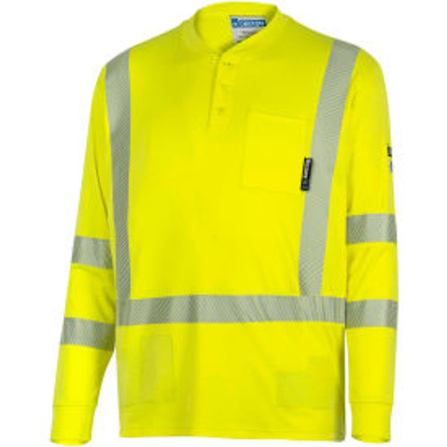 Sellstrom Mfg Co Oberon™ Men's Cotton Flame Resistant Henley Shirt S HI-Vis Yellow p/n ZFI406-S