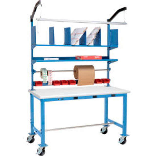 Global Industrial™ Mobile Packing Workbench W/Riser & Power Laminate Safety Edge 72""W x 36""D p/n 412455AB