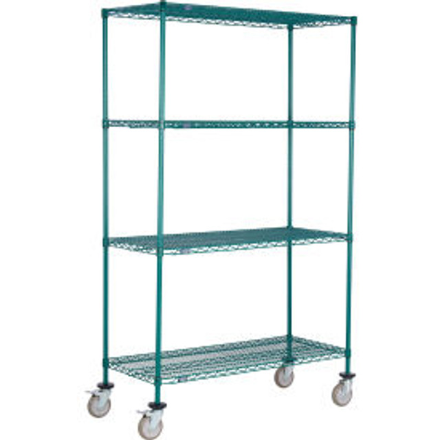 Global Industrial Nexel® 4 Shelf Truck Poly-Green 60""W x 18""D x 69""H Polyurethane Swivel Casters 2 Brakes p/n C18606PGB4