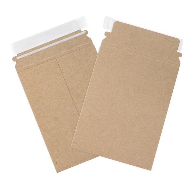 B O X MANAGEMENT, INC. RM1K Partners Brand Self-Seal Stayflats Plus Flat Mailers, 6in x 8in, Kraft Brown, Pack of 100
