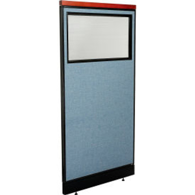 Global Industrial Interion® Deluxe Office Partition Panel w/Partial Window & Raceway 36-1/4""W x 77-1/2""H Blue p/n 694703WNBL