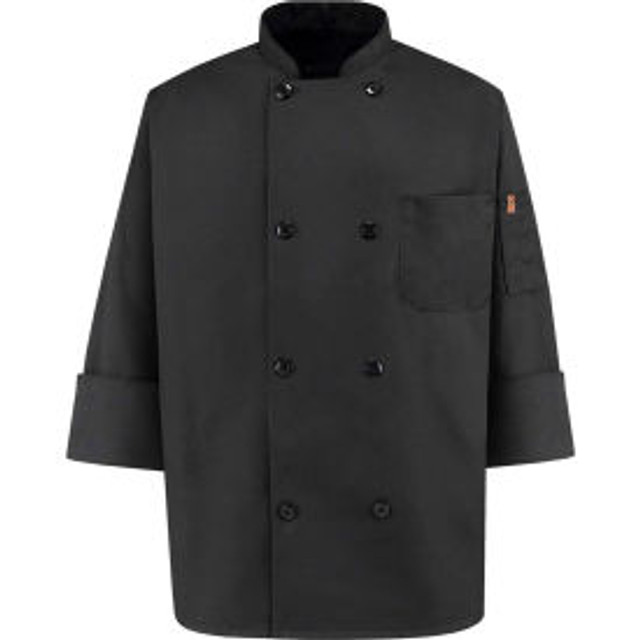 Vf Imagewear Inc Chef Designs 8 Button-Front Chef Coat Pearl Buttons Black Polyester/Cotton 5XL p/n KT76BKRG5XL