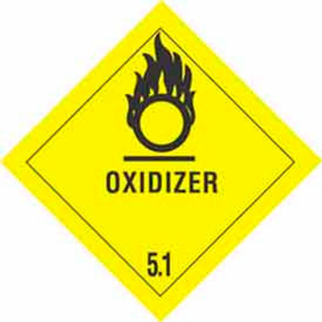 Decker Tape Products Oxidizer 5.1"" Hazard Class 5 Labels 4""L x 4""W Yellow & Black Roll of 500 p/n DL5160