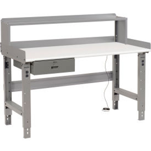 Global Industrial™ Workbench w/ ESD Safety Edge Top Drawer & Riser 60""W x 30""D Gray p/n 318663