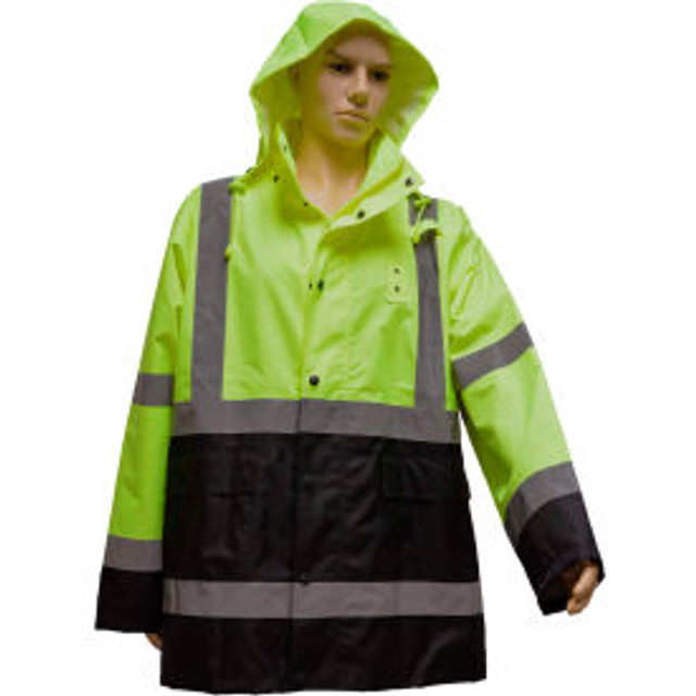 Petra Roc Inc Petra Roc Rain Parka Jacket ANSI Class 3 300D Oxford/PU Coating Lime/Black 2XL p/n LBRJK-C3-2X