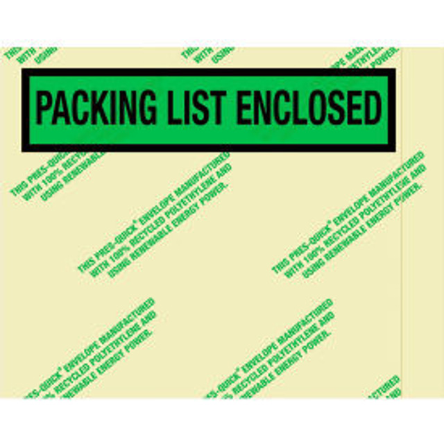 Box Packaging Inc Panel Face Envelopes ""Packing List Enclosed"" Print 5-1/2""L x 7""W Green 1000/Pack p/n PQGREEN19