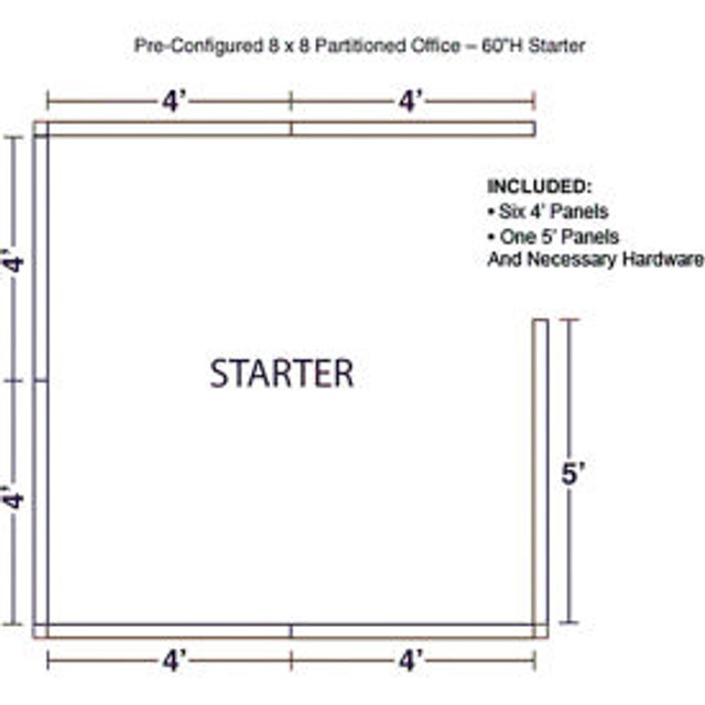 Global Industrial Interion® Pre-Configured Office Cubicle 8'W x 8'D x 60""H Starter Kit Gray p/n 236623GY