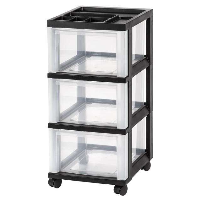 Stop losing your supplies. Keep the clutter in your office or crafting room to a minimum with help from an Office Depot storage cart. With its organizer top, this cart helps keep paper, scissors, important memos and more neatly separated and stowed away.  Mobility is key when working from anywhere  Tops accommodate data files, writing instruments and other office supplies and accessories.  Clear drawers let you quickly identify whats inside.  Casters offer easy mobility.  Built-in drawer stops prevent drawers from falling out when opened.  Plastic storage carts feature organizer tops that accommodate data files, writing instruments and other office supplies and accessories.  Office Depot storage cart is equipped with clear drawers that let you quickly identify whats inside.  Casters make it easy to maneuver this 3-drawer plastic storage cart around your office.