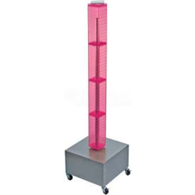 Azar International Global Approved 700224-PNK 48"" Pegboard Rolling Floor Display 4-Sided Pink Translucent 1 Piece p/n 700224-PNK