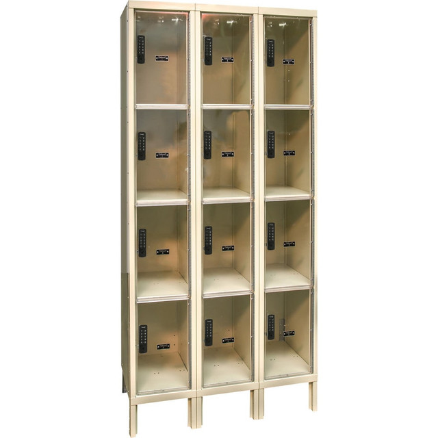 Hallowell UESVP3288-4A-PT Lockers; Locker Style: Horizontal ; Locker Configuration: 3-Wide ; Assembled: Yes ; Shelf Capacity: 0 ; Handle Type: Electronic Lock Finger Pull ; Locker Material: Steel