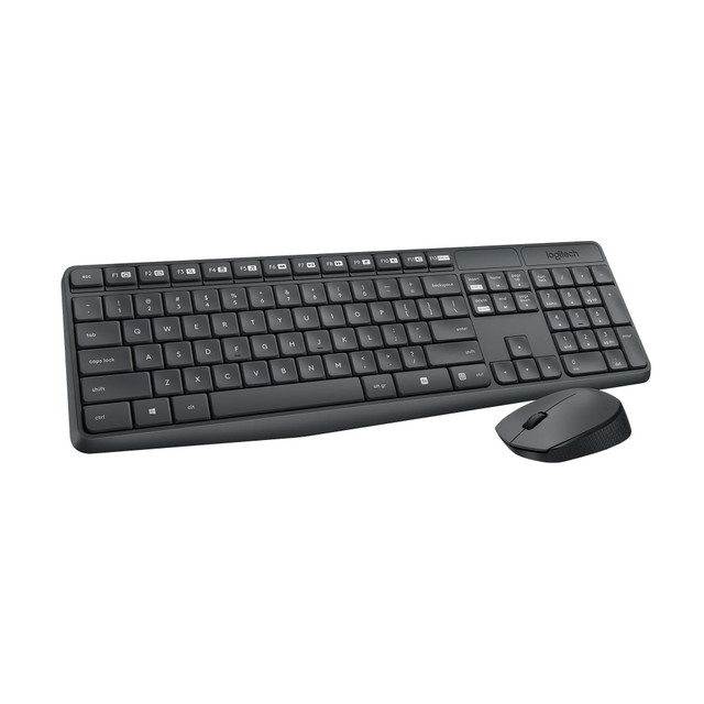 Simple plug-and play keyboard and mouse with reliable wireless connection up to 10m / 33ft away, sharing one tiny USB receiver. No hassle with pairing or software installation. Type comfortably on a familiar keyboard layout with full-size arrow keys, number pad and easy access to 15 shortcut-keys.Enjoy long-lasting battery life - 36-month for keyboard and 12-month for mouse.With its durable construction, its spill-proof design1, anti-fading treatment on each key and sturdy tilt legs, it is built to last.1. Tested under limited conditions (maximum of 60 ml liquid spillage). Do not immerse keyboard in liquid.  Full-size Keyboard: All the keys you need, with a full-sized keyboard layout, number pad and 15 shortcut keys; smooth, curved keys make for a comfortable, familiar typing experience.  Ambidextrous Mouse: The compact, portable optical mouse is comfortable for both left- and rigt-handed users, and can be taken anywhere your work takes you.  Plug and Play: The included USB receiver provides a reliable wireless connection up to 33 ft away (3); no need for pairing or software installation to use this keyboard and optical mouse combo  Extended Battery: Say goodbye to the hassle of charging cables and changing batteries and get up to 3 years of battery life for the keyboard and 1 year for the mouse (1) with MK235  Durability: The keyboard of the Logitech MK235 wireless keyboard and mouse combo features a spill-proof design (2), anti-fading treatment, and sturdy tilt legs.  Any Location, Any Occasion: This combo is a reliable and durable partner for your desk at home, or at work  Upgrade to Logitech MK540 Combo: For increased comfort try MK540 wireless keyboard and mouse combo, with scooped keys, a palm rest, a full-size mouse with soft rubber grips, and customizable shortcuts  Backed by the manufacturers 1 year limited  warranty.