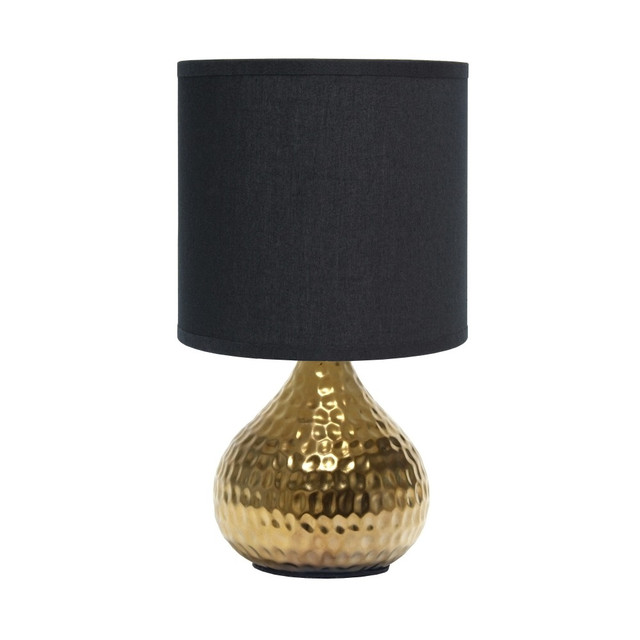 ALL THE RAGES INC LT2073-GDB Simple Designs Hammered Drip Mini Table Lamp, 9-1/4inH, Black Shade/Gold Base