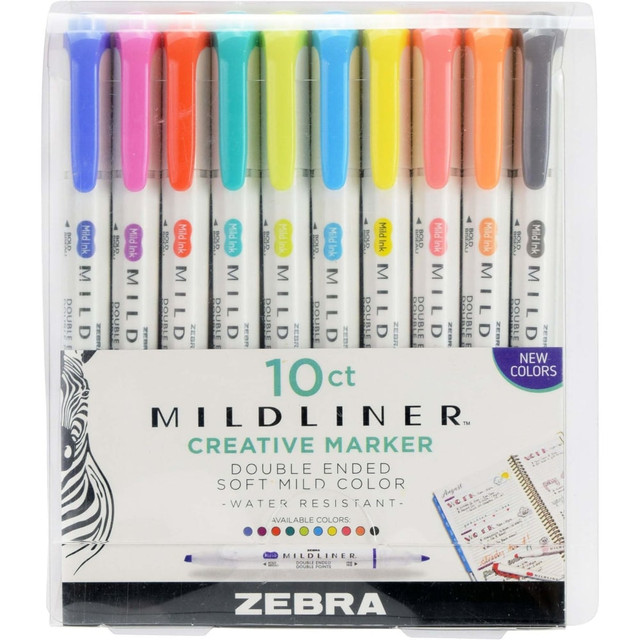 ZEBRA PEN CORP Zebra 78101  Pen Mildliner Double-ended Assorted Highlighter Set 10PK - Fine Marker Point - Chisel, Bullet Marker Point Style - Assorted - White Barrel - 10 / Pack