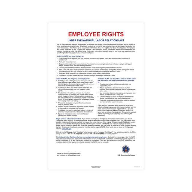 TAX FORMS PRINTING, INC. ComplyRight ER2208  Federal Contractor Posters, National Labor Relations Act, English, 11in x 17in