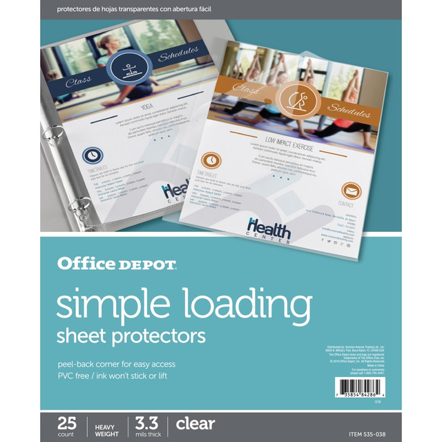 OFFICE DEPOT 535038  Brand Simple-Loading Sheet Protectors, 8-1/2in x 11in, Clear, Pack of 25