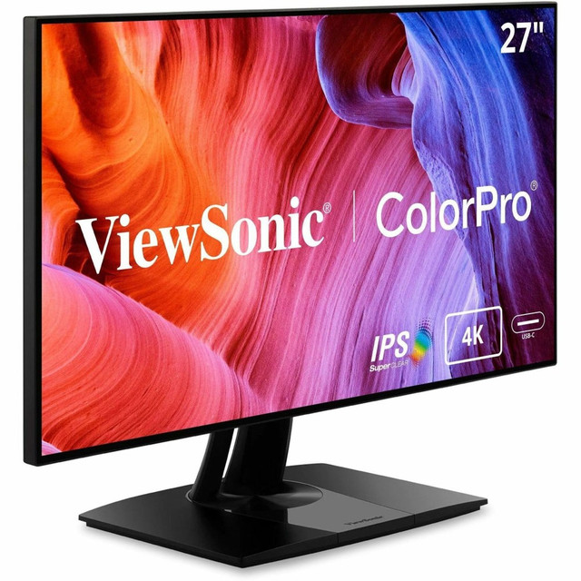 Choose the ViewSonic VP2768a-4K 27in ColorPro 4K UHD IPS Monitor for stunning visuals. The monitor tilts, swivels, pivots and adjusts in height to suit your needs. The 4K UHD resolution is sure to make images look great.  4K UHD (3840 x 2160p) IPS monitor features thin bezels, HDR10 and a 60Hz refresh rate.  Offers 100% sRGB, EBU, SMPTE-C, Rec. 709 and DICOM-SIM color spaces and Delta E<2 accuracy.  SuperClear IPS panel and a frameless design help deliver a seamless viewing experience, which is great for multi-monitor setup.  Flicker-Free technology and a Blue Light Filter help reduce eye fatigue.  Integrated color uniformity for consistent chromaticity, while a 14-bit 3-D look-up table delivers a smooth 4.39 trillion-color palette.  Ergonomic design provides tilt, swivel, pivot and height-adjustment features.  Supports PCs, Macs and more with USB-C, RJ45, USB, HDMI and DisplayPort inputs. Ethernet RJ45 and USB-C connections provide fast data, audio and video transfers, and the monitor offers up to 90W charging over 1 cable.  Certified as capable of reproducing Pantone Matching System colors.  Backed by the manufacturers 3-year limited warranty.  EPEAT Silver certified - reduced environmental impact from multiple eco-attributes. Ranked in three tiers: Bronze, Silver or Gold.  Energy efficient - designed to use less energy than alternative products, potentially helping you save money and reduce your carbon footprint.