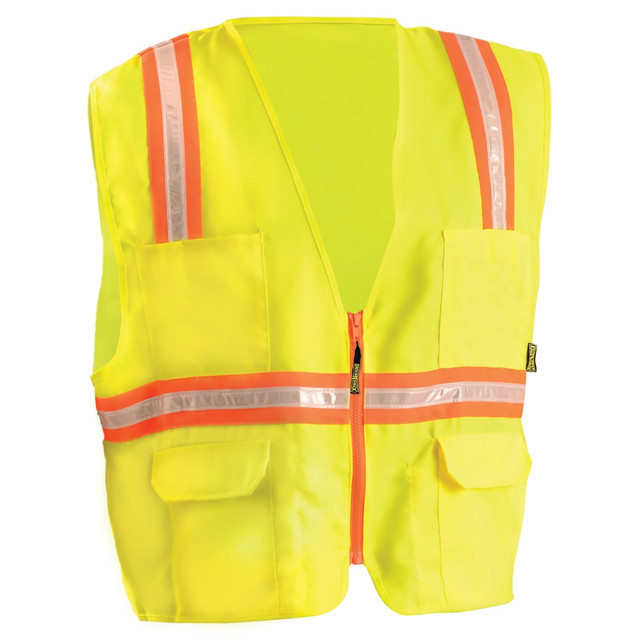 R3 SAFETY LLC LUX-XTRANS-YXL Non-ANSI Contractor Style Solid Vests, XL, Hi-Viz Yellow; Orange Contrast Trim